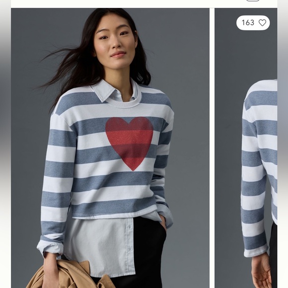 Sundry Tops - Sundry Navy and White Striped Top with Red Heart